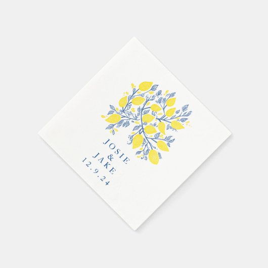 Serviette En Papier Vignes bleu et jaune citron mariage (Coin)