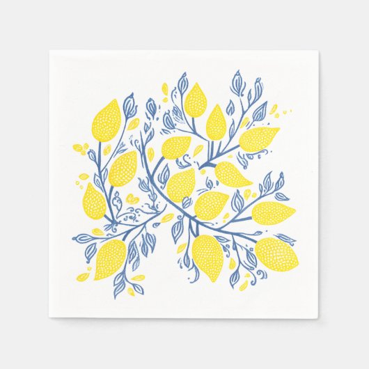 Serviette En Papier Vignes de citron bleu et jaune, jolies et délicate (Devant)