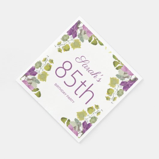 Serviette En Papier Vignes Feuilles florales pourpres 85e anniversaire (Coin)