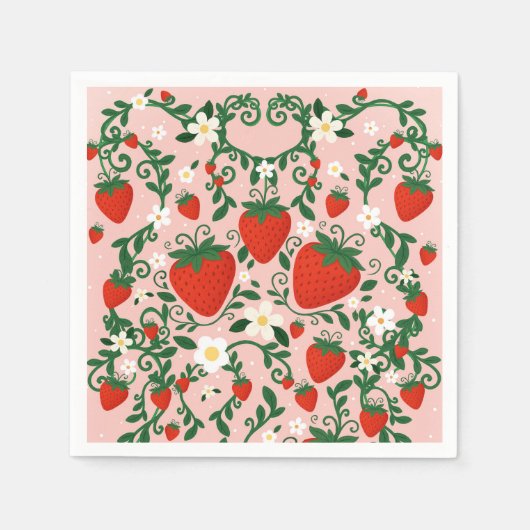 Serviette En Papier Vignes florales roses et rouges Stickers fraises (Devant)