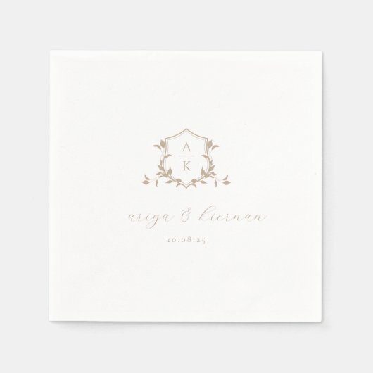 Serviette En Papier Vignes intemporelles Cimier beige Mariage Monogram (Devant)