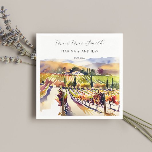Serviette En Papier Vignoble Napa Valley aquarelle mariage vaisselle