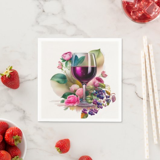 Serviette En Papier Vignoble Vignoble Vignoble Verre Rose Roses (En situation)