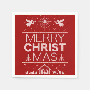 Serviette En Papier Vilain Joyeux Chandail de Noël Religieux Christ R