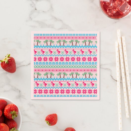 Serviette En Papier Vilain pull de Noël Flamant rose Tropical (En situation)