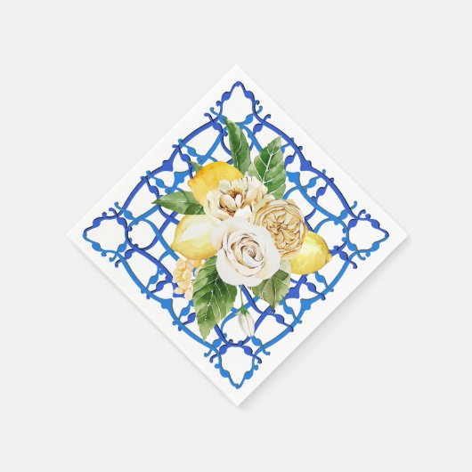 Serviette En Papier Villa de fête rose en tuile bleue italienne (Coin)