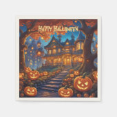 Serviette En Papier villa éffrayante dans la forêt, citrouilles, Hallo (Devant)
