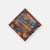 Serviette En Papier villa éffrayante dans la forêt, citrouilles, Hallo (Coin)