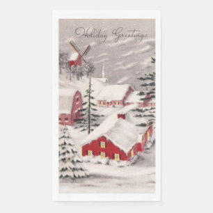 Serviette En Papier Village de Noël Campagne Maisons Rouges Moulin à V
