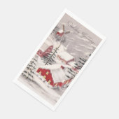 Serviette En Papier Village de Noël Campagne Maisons Rouges Moulin à V (Coin)