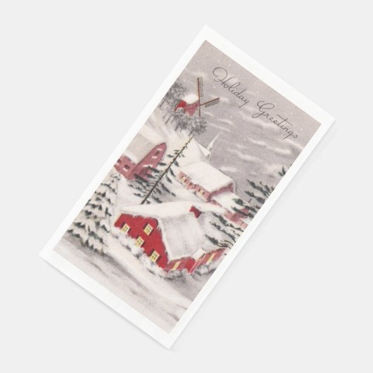 Serviette En Papier Village de Noël Campagne Maisons Rouges Moulin à V (Coin)