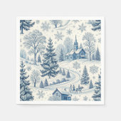 Serviette En Papier Village d'hiver Bleu Toile de Noël (Devant)