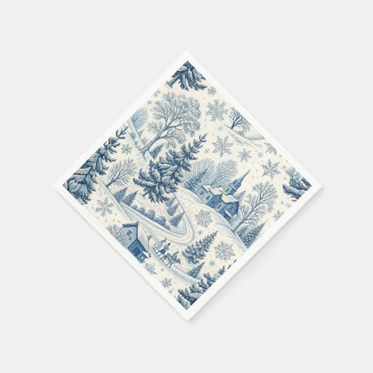 Serviette En Papier Village d'hiver Bleu Toile de Noël (Coin)