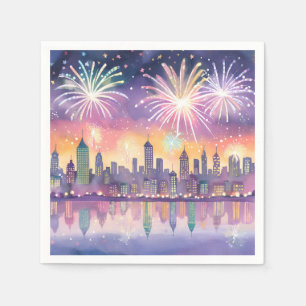 Serviette En Papier Ville de feux d'artifice colorés aquarelle   Lofi 