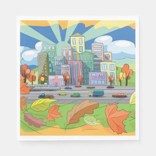 Serviette En Papier Ville En Automne (Devant)