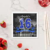Serviette En Papier Ville Lumières Sweet sixteen bleu ID118 (En situation)