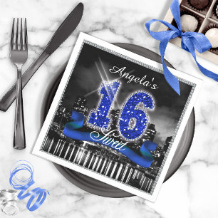 Serviette En Papier Ville Lumières Sweet sixteen bleu ID118