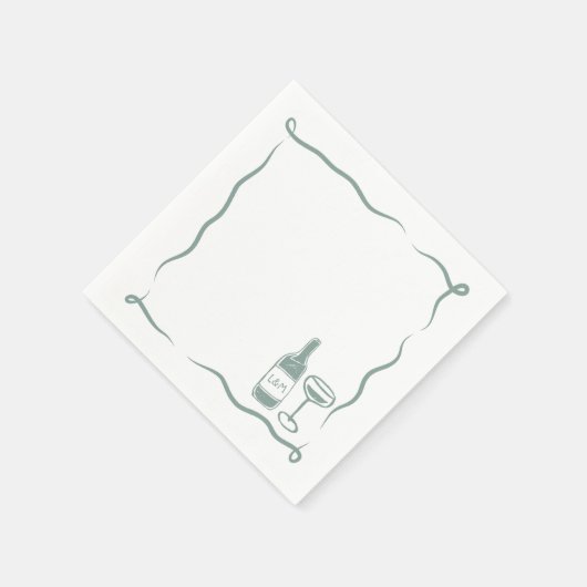 Serviette En Papier Vin à main de Whimsical Mariage Chic Sage Vert (Coin)