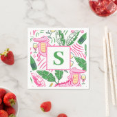 Serviette En Papier Vin Alligator Pink vert Monogramme (En situation)