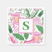 Serviette En Papier Vin Alligator Pink vert Monogramme (Devant)
