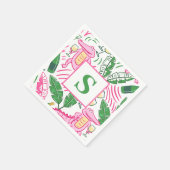 Serviette En Papier Vin Alligator Pink vert Monogramme (Coin)