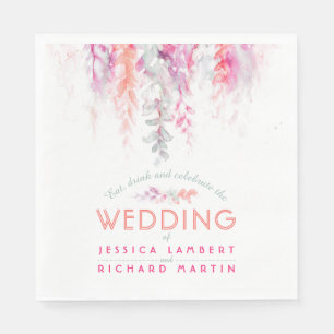 Serviette En Papier Vin art floral corail orange rose mariage serviett