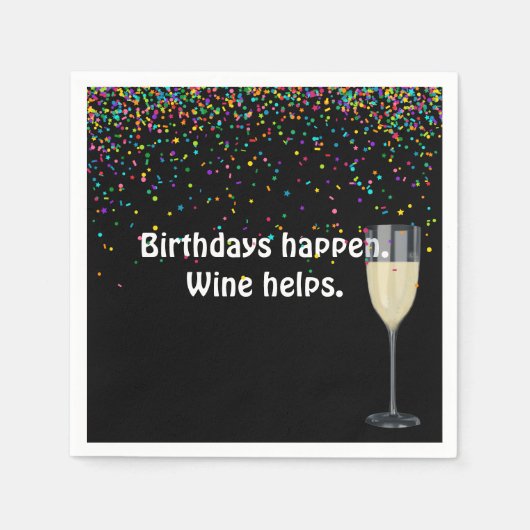Serviette En Papier vin blanc et confetti d'anniversaire (Devant)