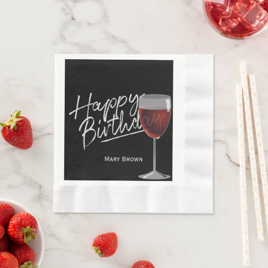 Serviette En Papier Vin d'anniversaire en noir (En situation)