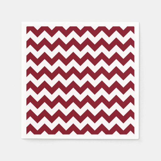 Serviette En Papier Vin de Bourgogne gras et Motif blanc Chevron Zig-Z (Devant)
