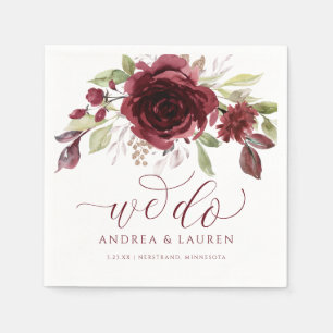 Serviette En Papier Vin de Bourgogne mariage Bouquet d'aquarelle rouge