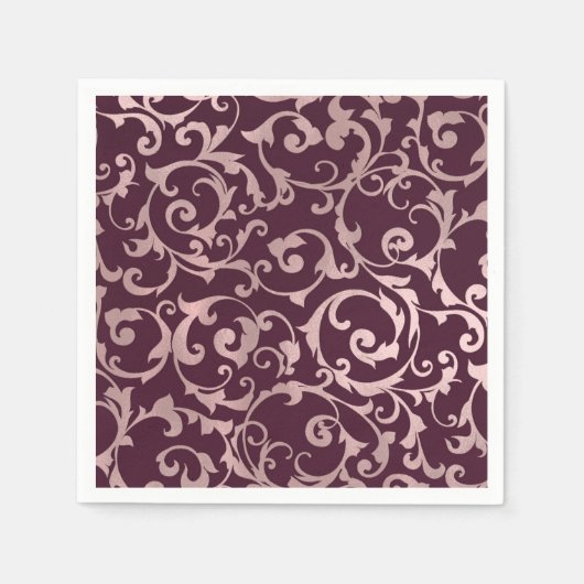 Serviette En Papier Vin de framboise rose Or Moderne Mariage élégant (Devant)
