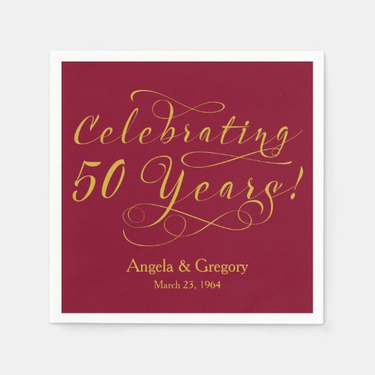 Serviette En Papier Vin d'or du 50e anniversaire du Mariage personnali (Devant)