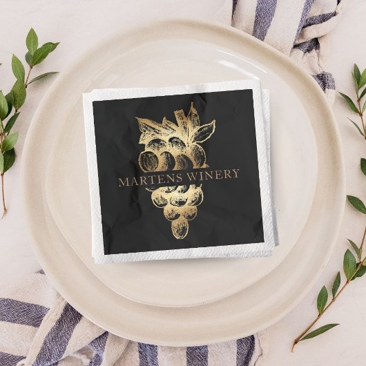 Serviette En Papier Vin Entreprise Vaisseau Élégant Raisins Or