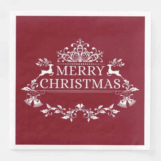 Serviette En Papier Vin et blanc Joyeux Papier de Noël (Devant)