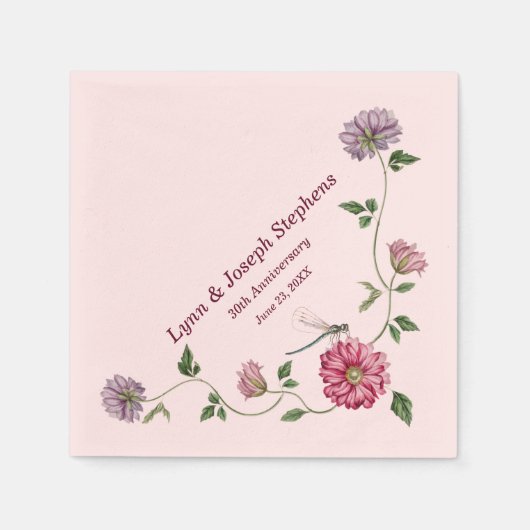 Serviette En Papier Vin floral rose et violet (Devant)