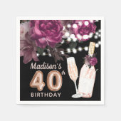 Serviette En Papier Vin noir Luxe 40e anniversaire Personnalisé (Devant)