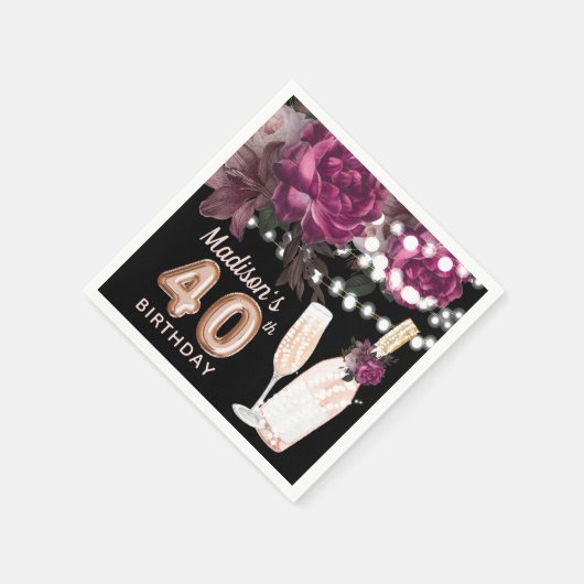 Serviette En Papier Vin noir Luxe 40e anniversaire Personnalisé (Coin)
