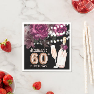 Serviette En Papier Vin noir Luxe 60e anniversaire Personnalisé