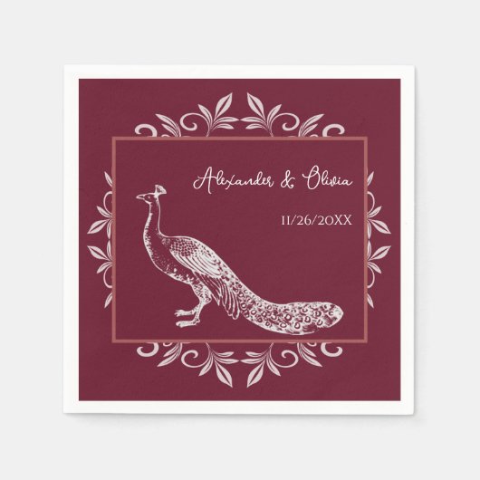 Serviette En Papier Vin Peacock Fête des mariées fleurie serviettes (Devant)