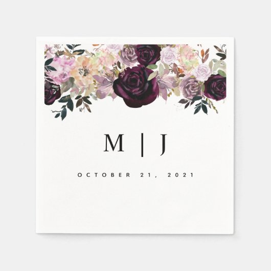 Serviette En Papier Vin Plum Mauve Fall Floral Mariage (Devant)