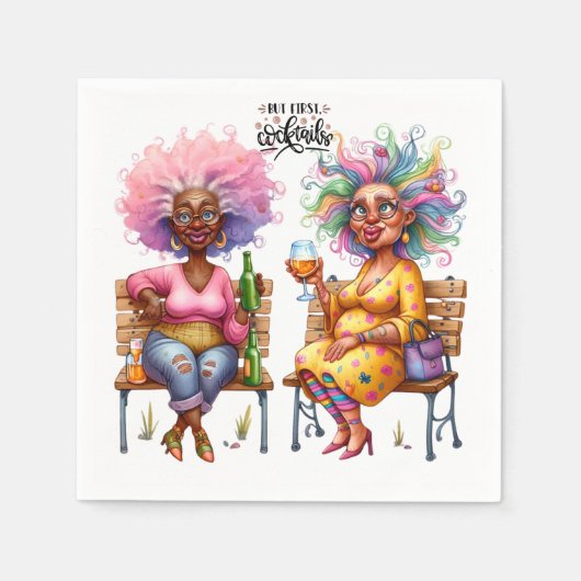 Serviette En Papier Vin Quirky Dames Cocktails Papier Napkin (Devant)