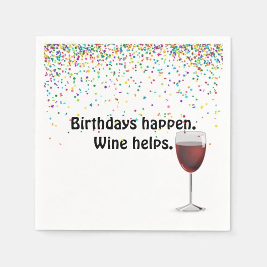 Serviette En Papier Vin rouge et confetti d'anniversaire (Devant)