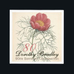 Serviette En Papier Vinatge Botanical Peony 80th Birthday Party PPN<br><div class="desc">Papier de célébration 80e anniversaire personnalisable Napkin avec aquarelles botaniques Vintages de pivoine rouge par Pierre-Joseph Redouté. Vous pouvez facilement modifier le texte (couleur, police, taille et position) en cliquant sur le bouton personnaliser. Matching Invitation, guest book (spiral carnet and hardcover), ballotin et plus... — "Pierre-Joseph Redouté (10 juillet 1759...</div>