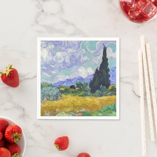 Serviette En Papier Vincent Van Gogh - Champ de blé avec cyprès (En situation)
