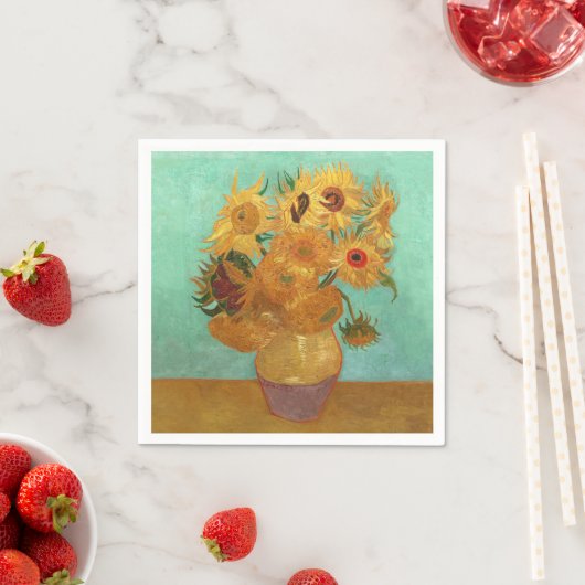 Serviette En Papier Vincent Van Gogh Douze Tournesols Dans Un Vase (En situation)