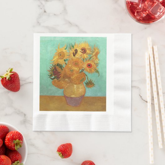 Serviette En Papier Vincent Van Gogh Douze Tournesols Dans Un Vase (En situation)