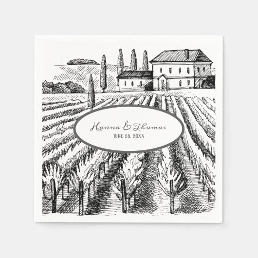 Serviette En Papier Vineyard Winery Rustic Sketch Mariage (Devant)
