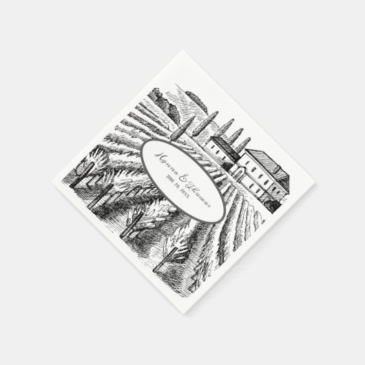 Serviette En Papier Vineyard Winery Rustic Sketch Mariage (Coin)