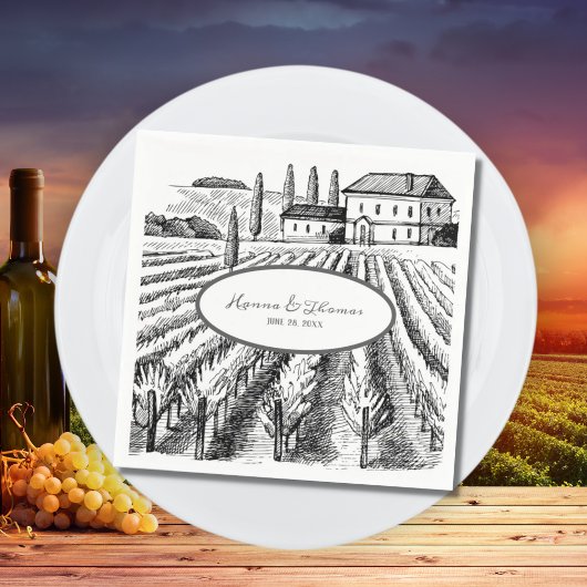 Serviette En Papier Vineyard Winery Rustic Sketch Mariage