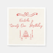 Serviette En Papier Vingt-et-une main écrit Cake Bow Anniversaire (Devant)